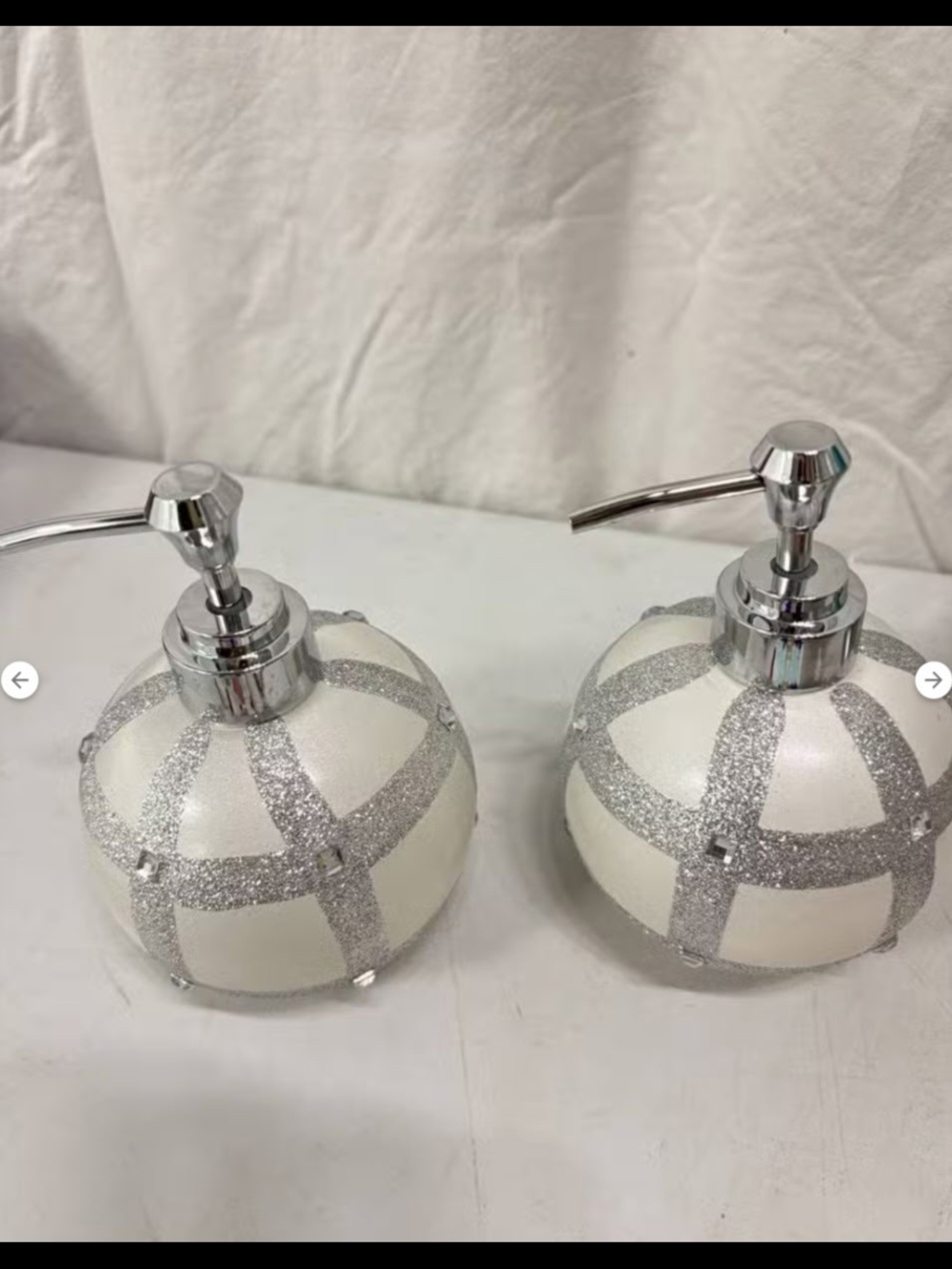 Set of 2 White and Silver Glitter Pump Soap Dispensers